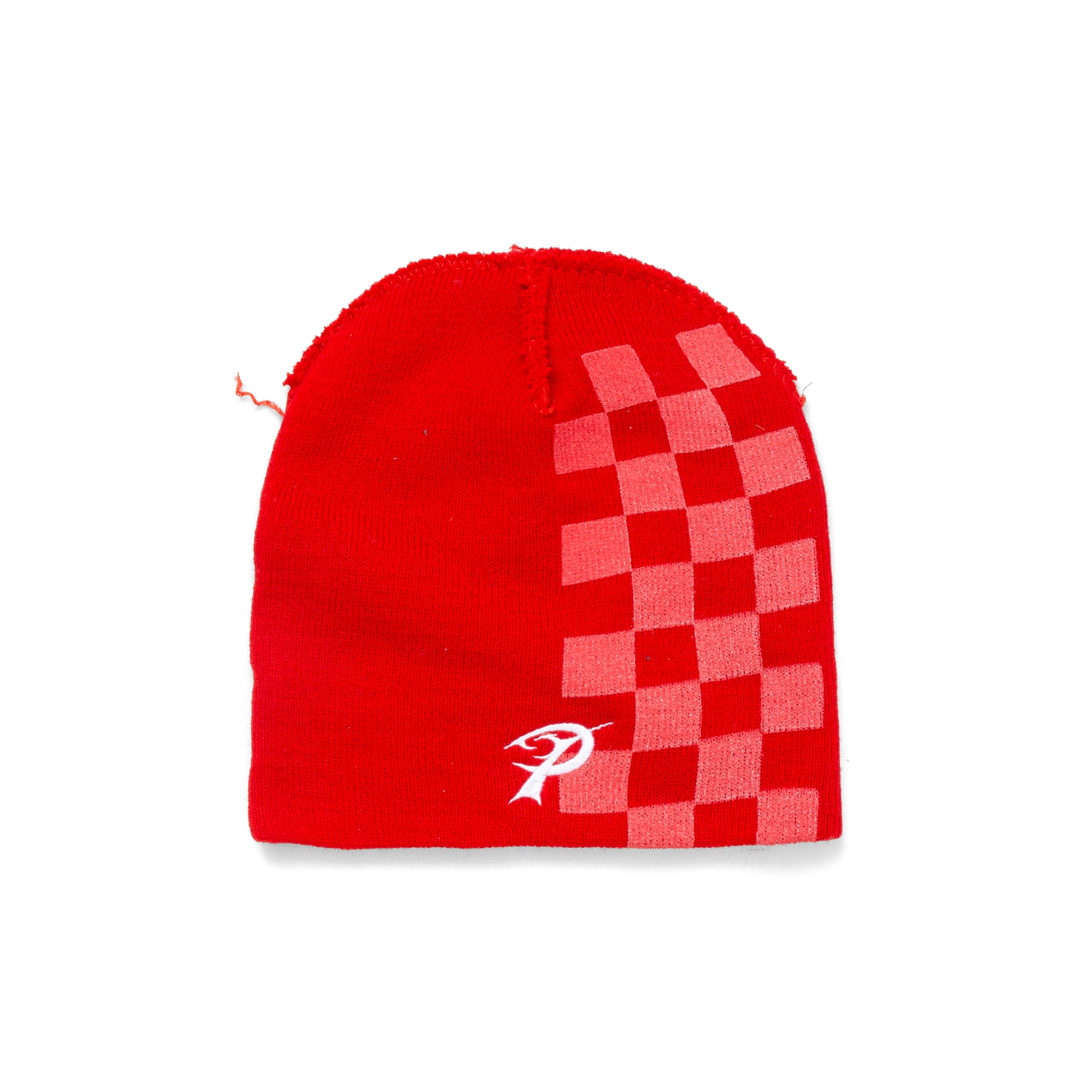 red checker beanie
